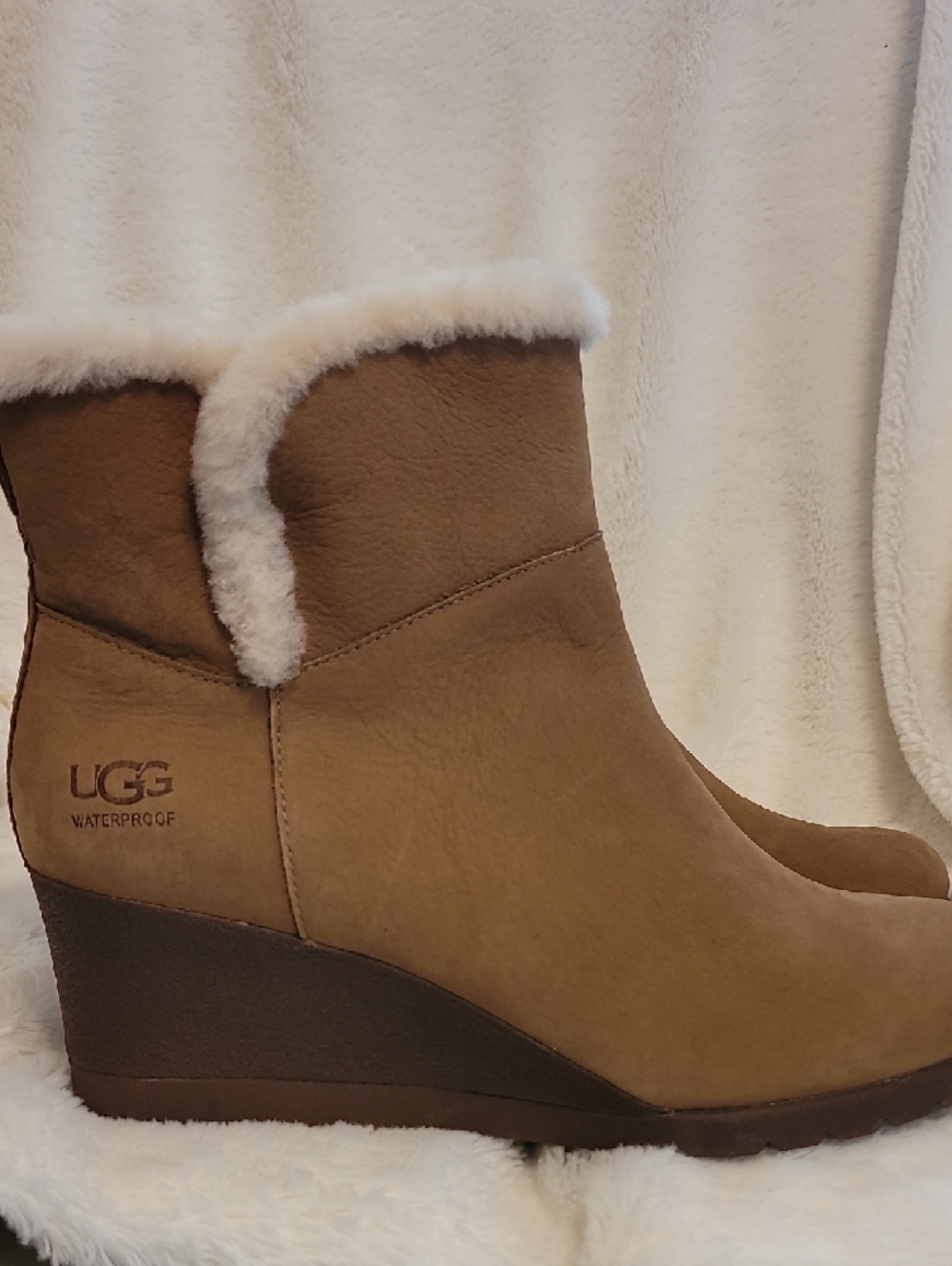 UGG Devorah Brown Suede Shearling-Trim Wedge Boots - Picture 5 of 8